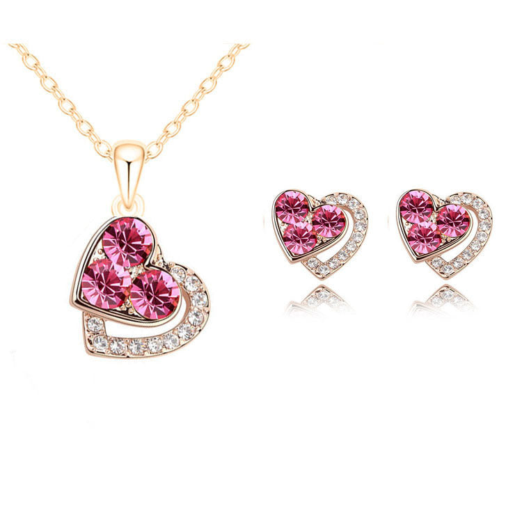 Parure Femme Cœur Diamant — Collier & Boucles d'Oreilles Colorés