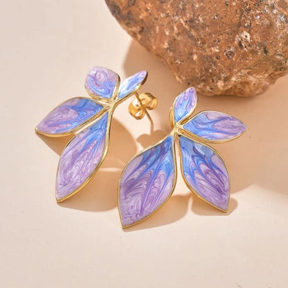 Boucles d'oreilles à motif Feuille – Acier Inoxydable, Rose & Violet, Bijou Tendance Femme