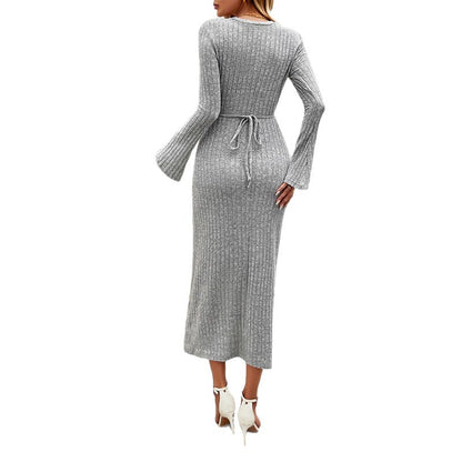 Robe Maxi Ajustée Manches Longues Col Rond