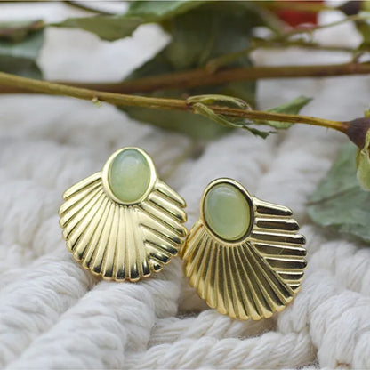 Boucles d'oreilles PIERRE NATURELLE & COQUILLE – Bijou acier inoxydable pour femme