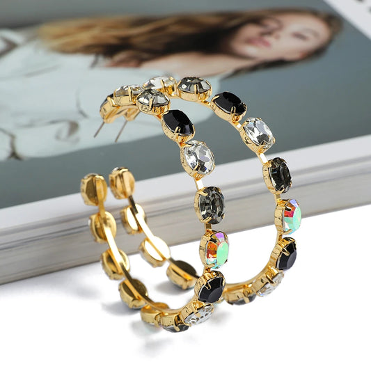 Grandes Créoles Rondes Cristal Coloré | Boucles d'Oreilles Femme Élégantes | Mariage & Soirée Luxe