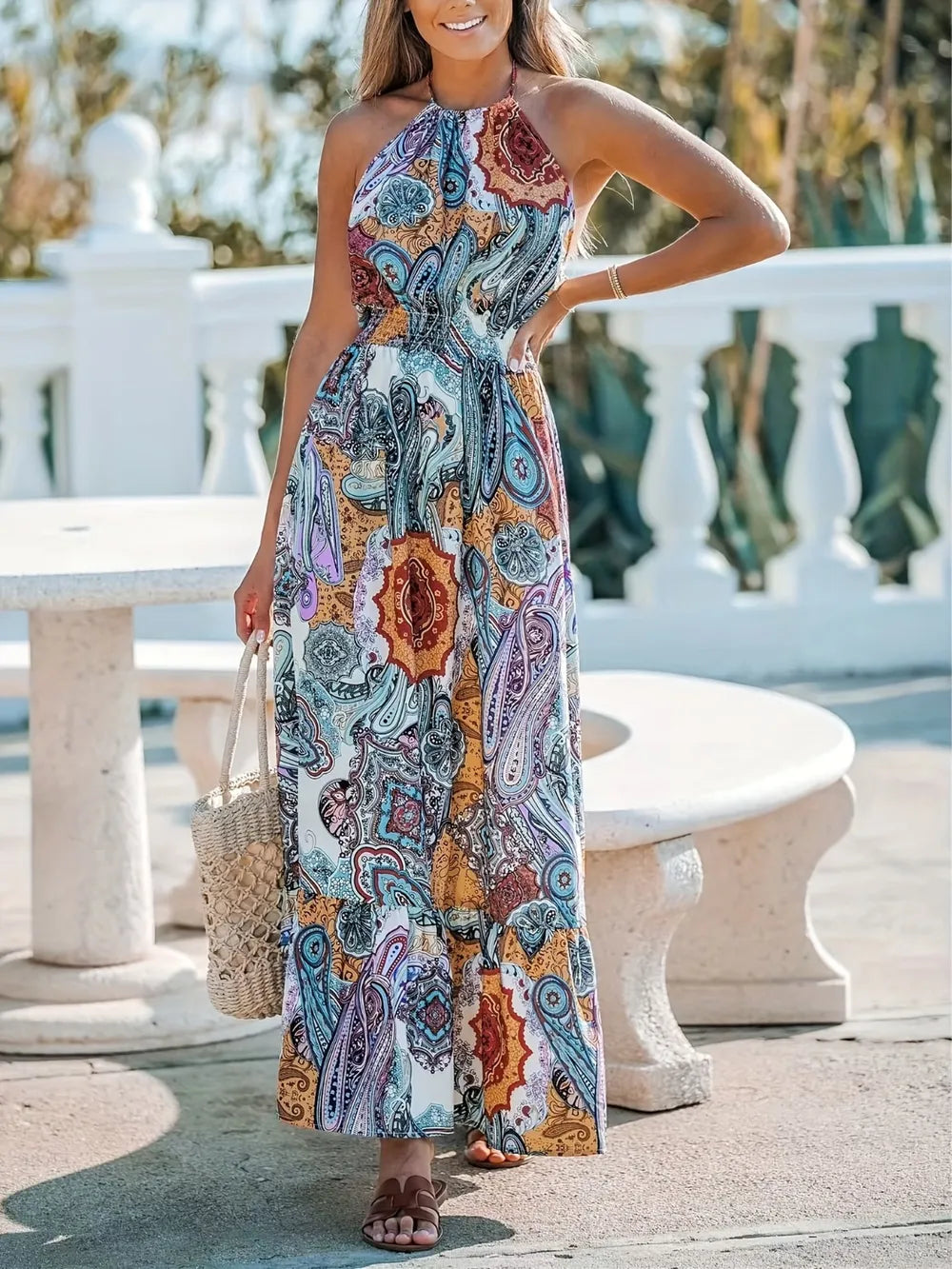 Robe Maxi Halter Imprimé Zébré