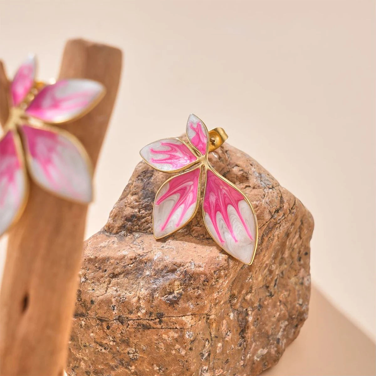Boucles d'oreilles à motif Feuille – Acier Inoxydable, Rose & Violet, Bijou Tendance Femme