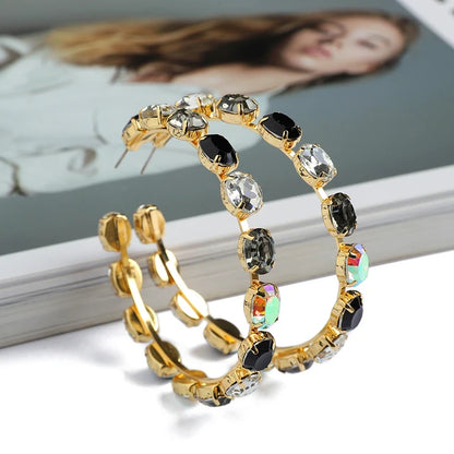 Grandes Créoles Rondes Cristal Coloré | Boucles d'Oreilles Femme Élégantes | Mariage & Soirée Luxe
