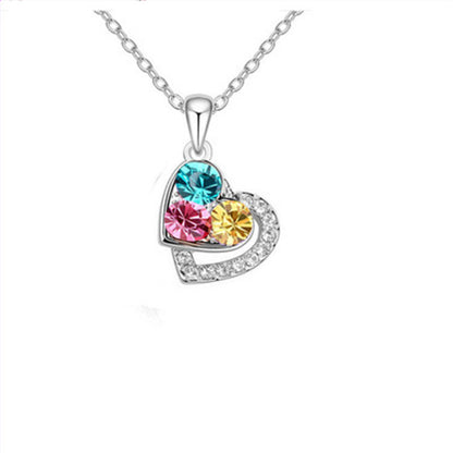 Parure Femme Cœur Diamant — Collier & Boucles d'Oreilles Colorés