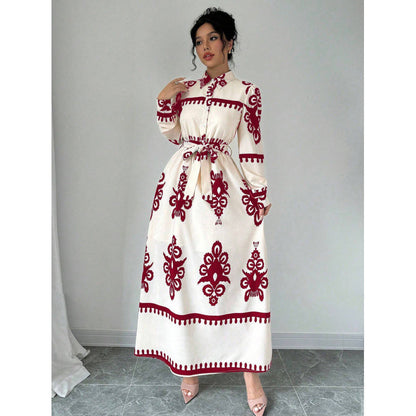 Robe CHEMISE IMPRIMÉE Manches Longues – Col Rabattu, Style Bureau Chic, Femme