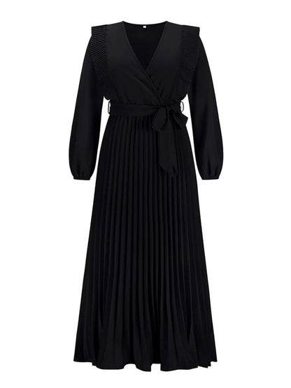 Robe Maxi Surplis Plissée — Ceinture Nouée À La Taille