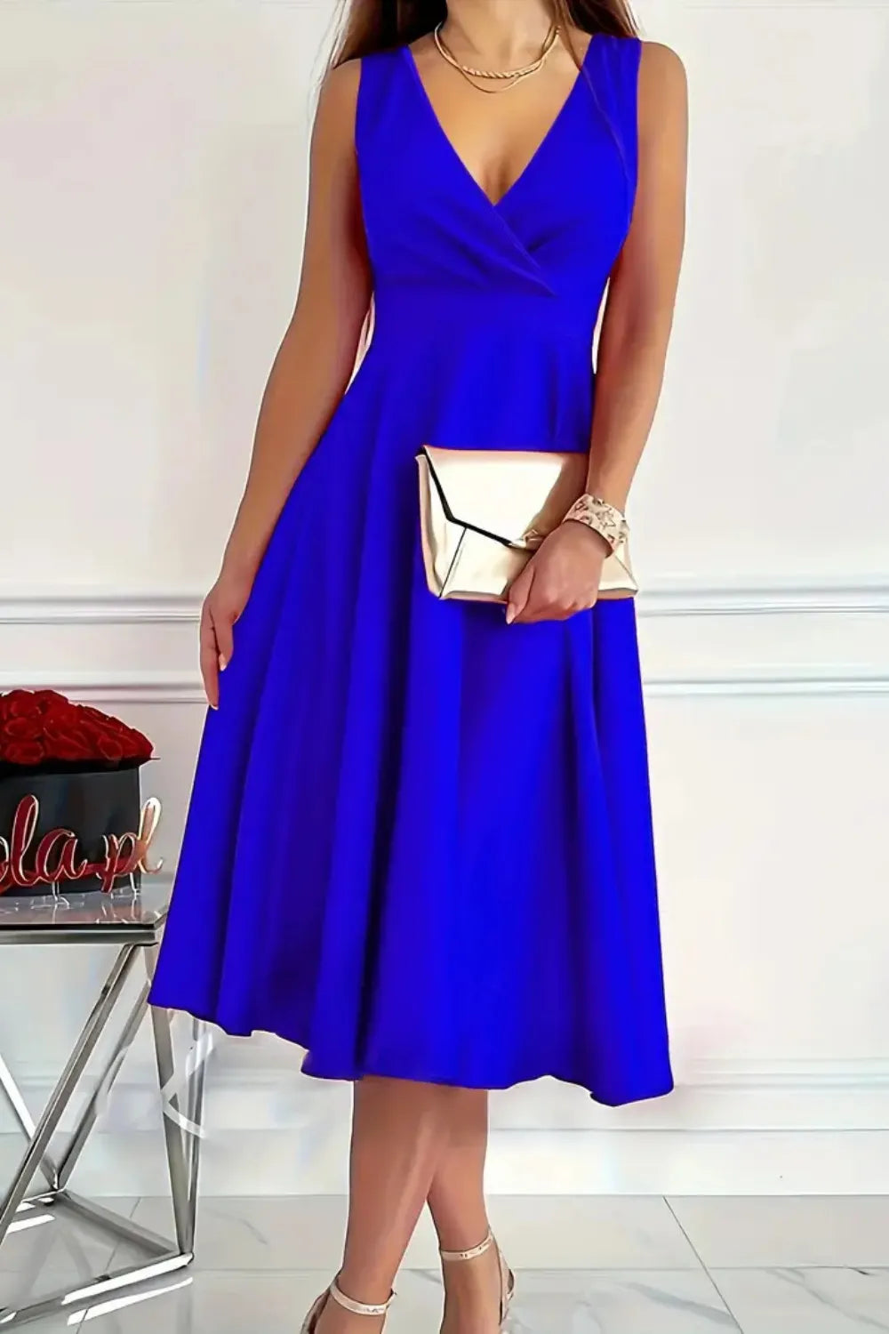 Robe Midi Sans Manches Bleu Royal