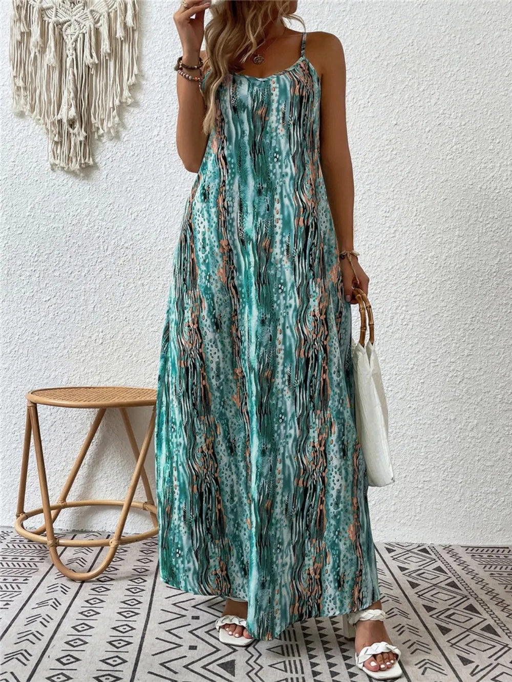 Robe Maxi Cami Imprimée Col Rond
