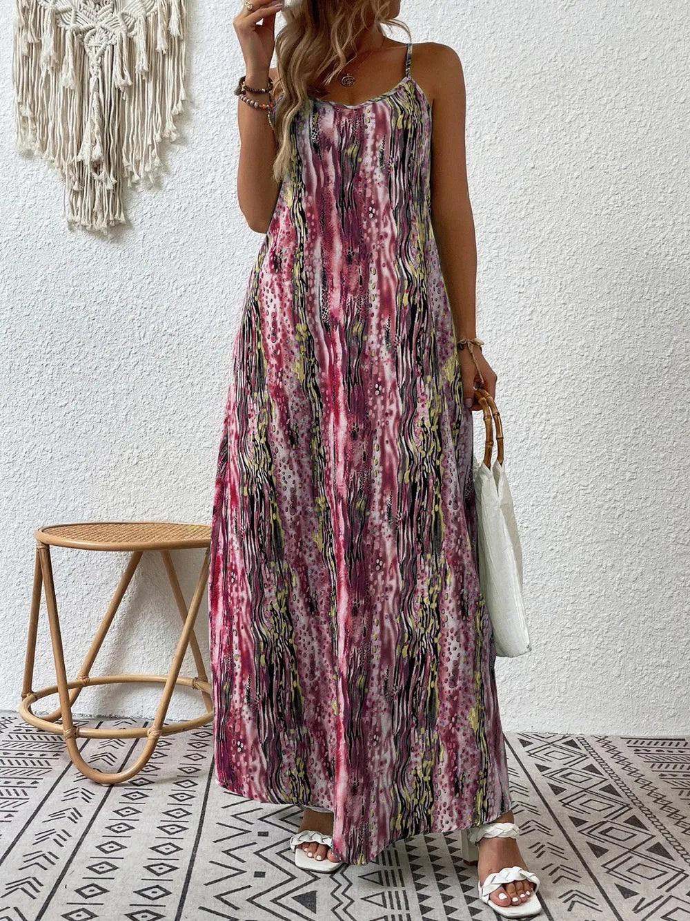 Robe Maxi Cami Imprimée Col Rond