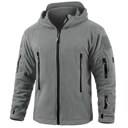 Men's Warm Tactical Fleece Jacket Zip Up Thicken Polar Hoodie Winter Outdoor Sport Hiking Hooded Coat Multi-Pocket