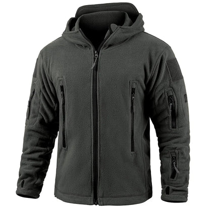 Men's Warm Tactical Fleece Jacket Zip Up Thicken Polar Hoodie Winter Outdoor Sport Hiking Hooded Coat Multi-Pocket