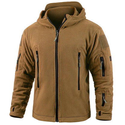 Men's Warm Tactical Fleece Jacket Zip Up Thicken Polar Hoodie Winter Outdoor Sport Hiking Hooded Coat Multi-Pocket