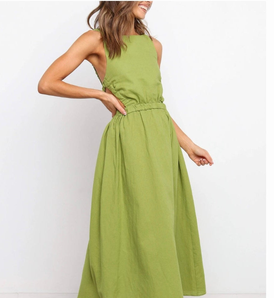 Robe Maxi — Sans Manches, Dos Nu, Taille Élastique