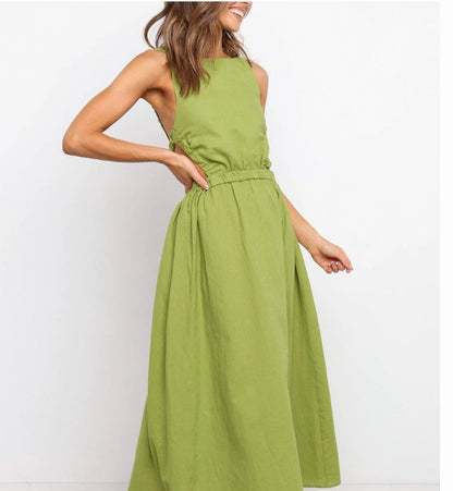 Robe Maxi — Sans Manches, Dos Nu, Taille Élastique