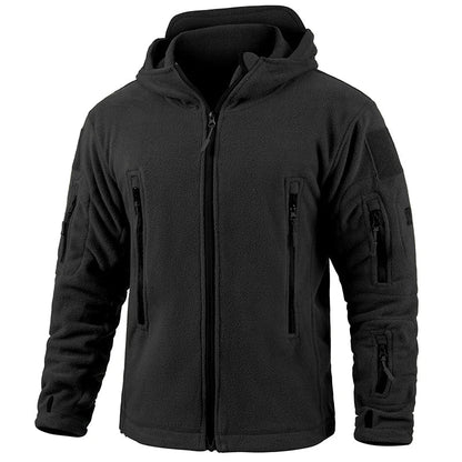 Men's Warm Tactical Fleece Jacket Zip Up Thicken Polar Hoodie Winter Outdoor Sport Hiking Hooded Coat Multi-Pocket