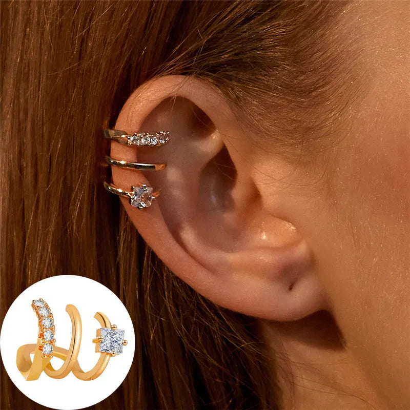 VAGZEB Bohemian NO Piercing Crystal Rhinestone Ear Cuff Wrap Stud Clip Earrings For Women Girl Trendy Earrings Jewelry Bijoux