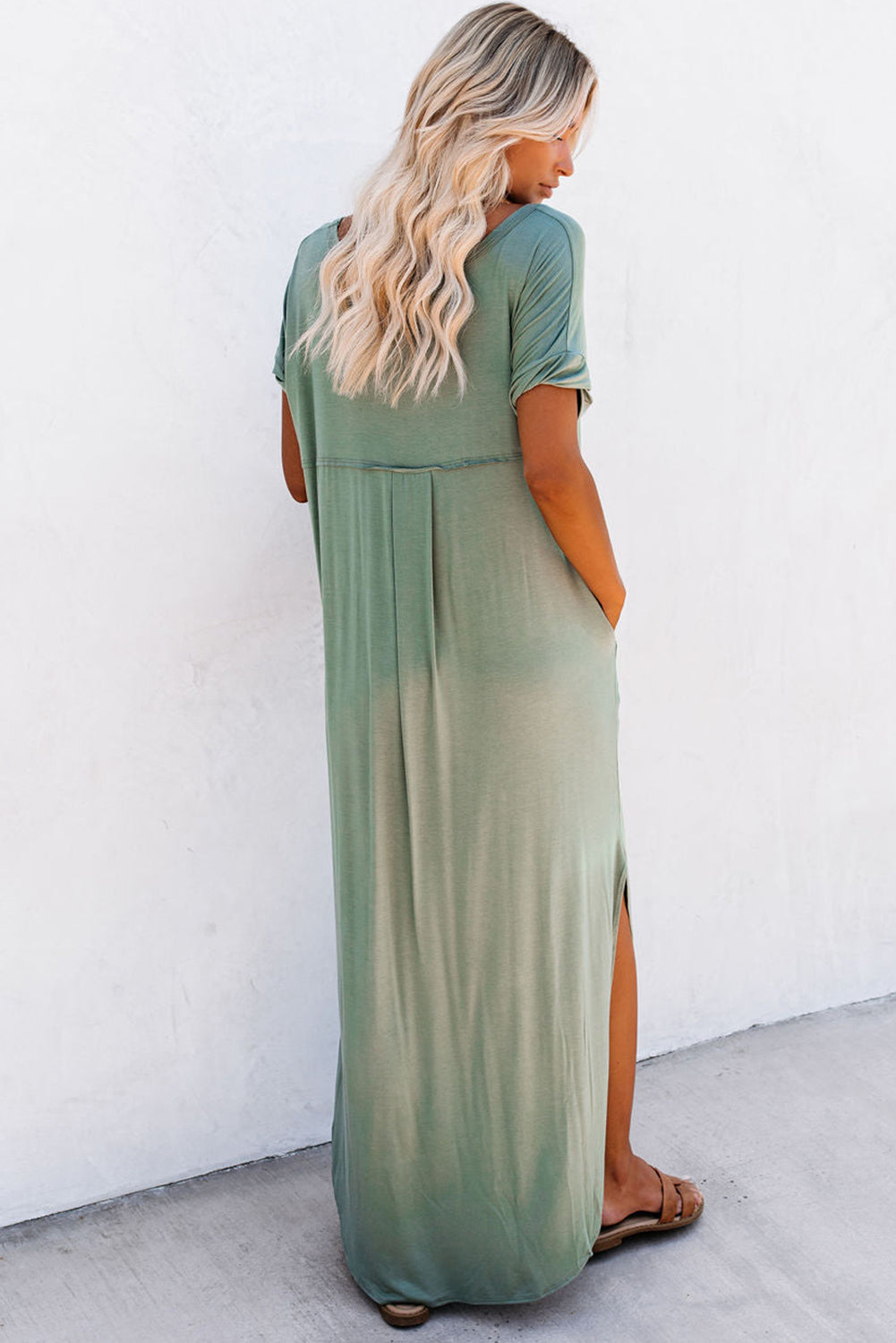 Robe Maxi — Col V, Poches Cachées, Fentes Latérales