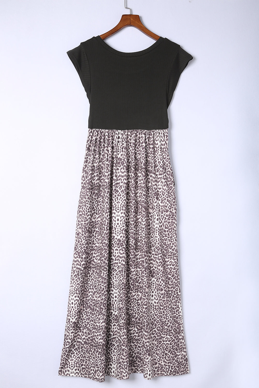 Robe longue léopard grise côtelée avec poches