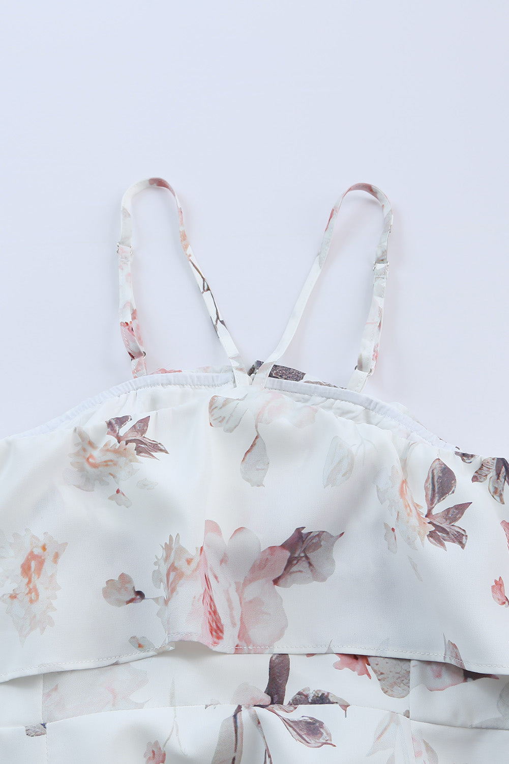 Robe Maxi Blanche Florale à Volants | Col Halter Fendue