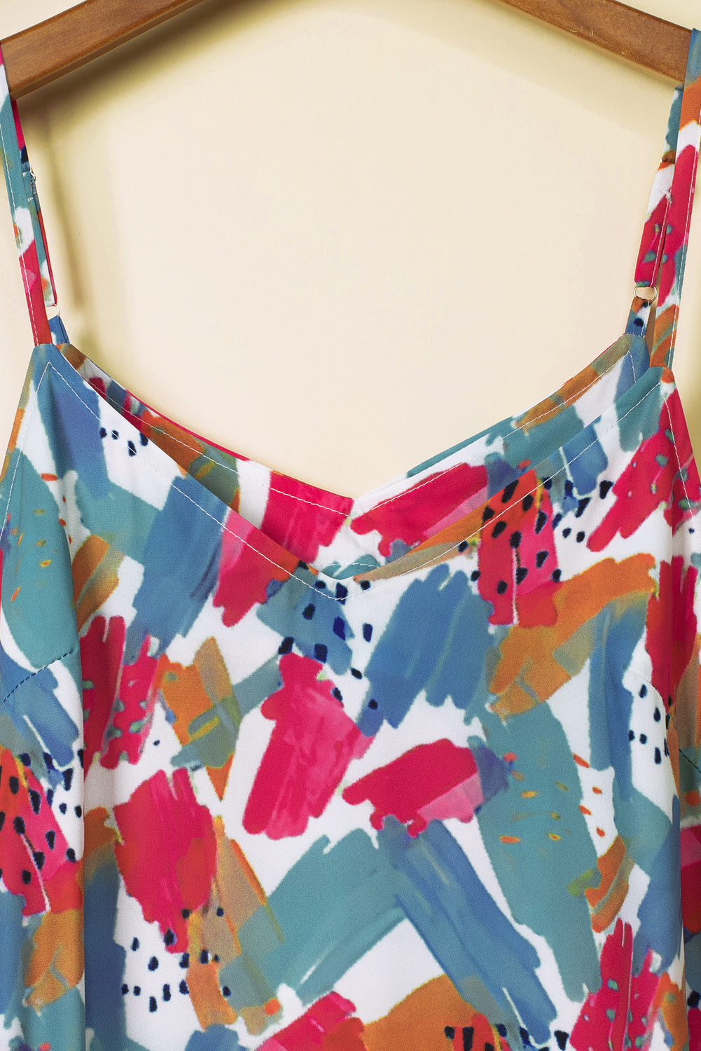 Robe Maxi à Bretelles Spaghetti Imprimé Abstrait Multicolore