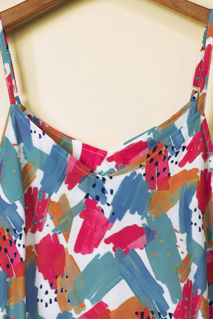Robe Maxi à Bretelles Spaghetti Imprimé Abstrait Multicolore