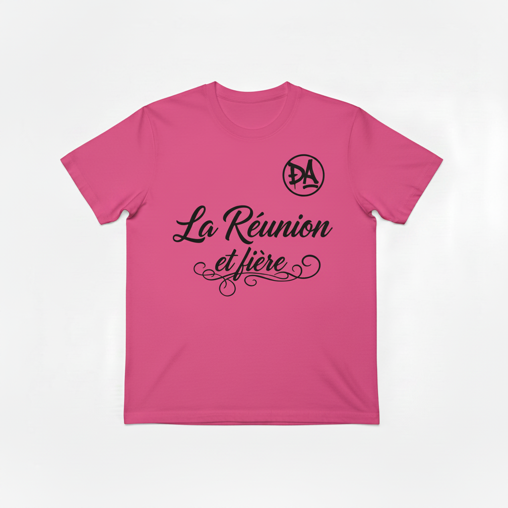 La Réunion et Fière - Rose écriture noire