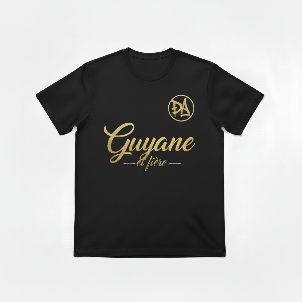 T-shirt Guyane et fière Rose sans col noir